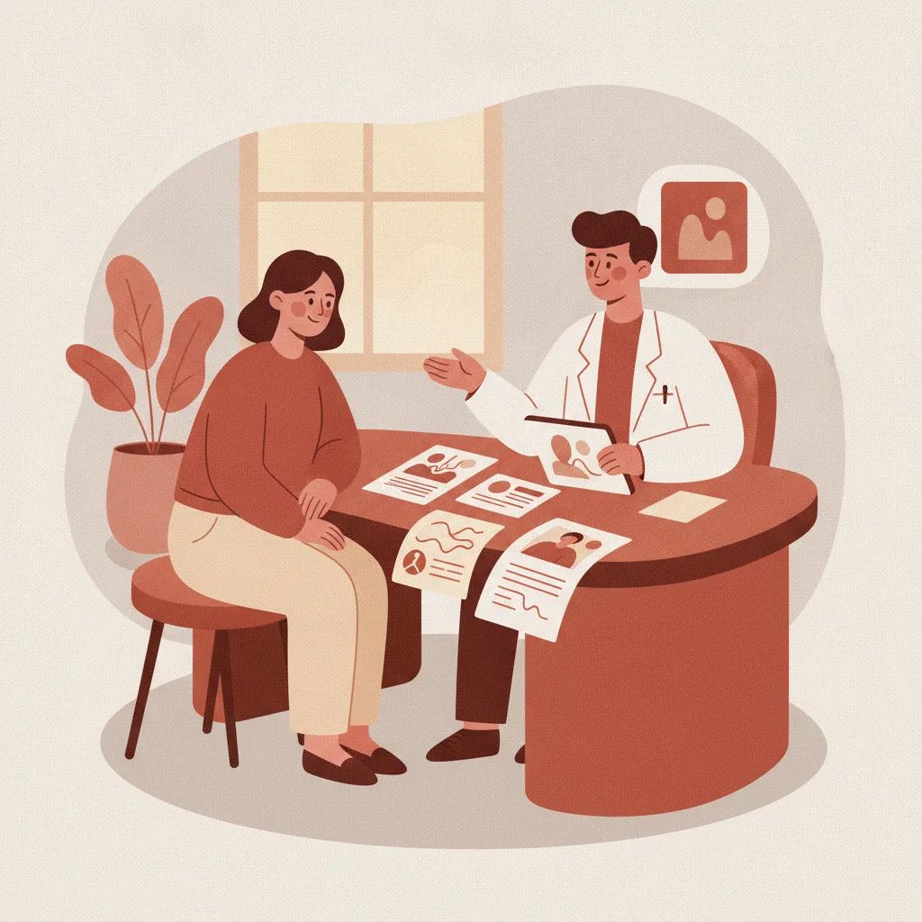 화상 치료 중 병원을 옮길 때 이전 드레싱 기록과 사진을 새 병원에 전달하며 깊이와 면적을 재평가받는 상담 장면<p style=